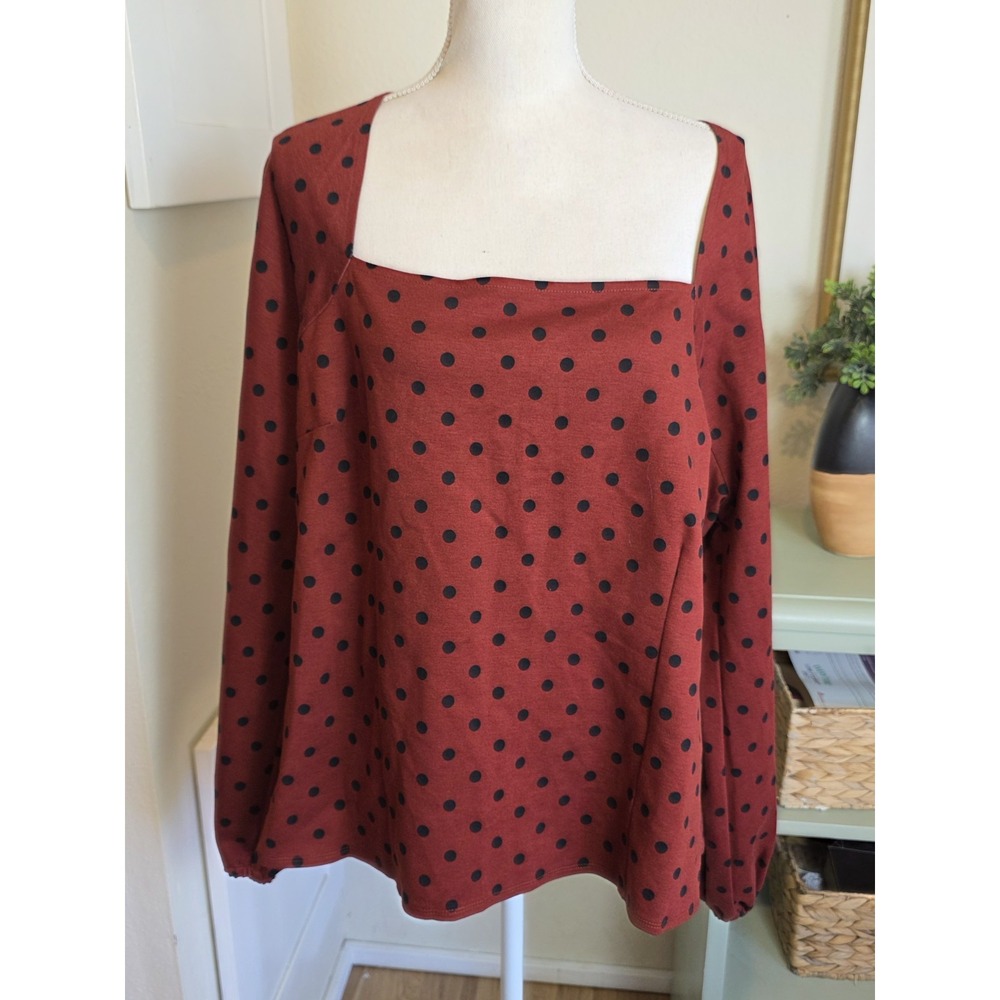 Girl With Curves Top Size 2x Red With Pokadots Ponte Square Neck